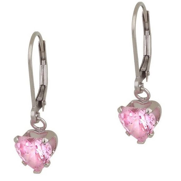 Diamonique Jewelry - QVC Epiphany Platinum Clad Diamonique Pink Heart Drop Earrings  0376